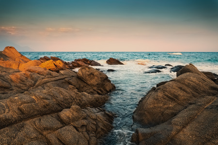Beautiful shore and rocks in Greeceの写真素材