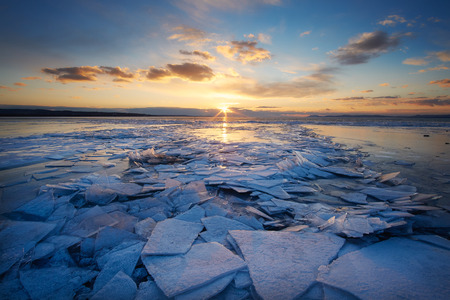 Frozen lake Balaton in Hungaryの写真素材