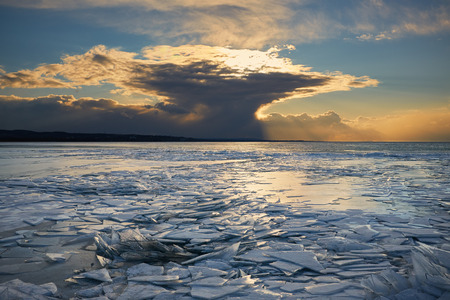 Frozen lake Balaton in Hungary