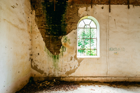 Old abandoned church interiorの写真素材