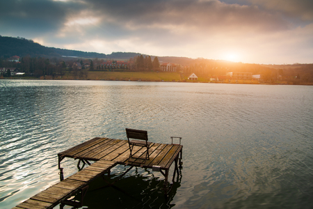 Pier on the lakeの写真素材