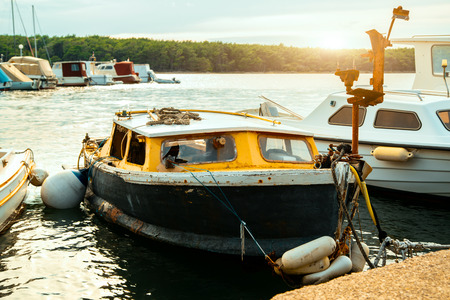 Old ruined fishing boatの写真素材