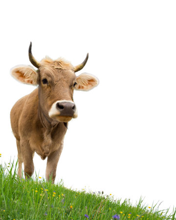 Photo of cows in a meadow isolated on whiteの写真素材
