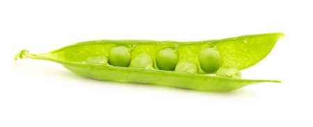 Photo of pod with peas isolated on whiteの写真素材