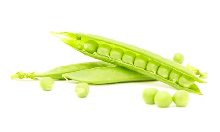 Photo of pod with peas isolated on white