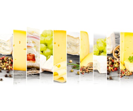 Photo of cheese mix with spice on wooden boardの写真素材