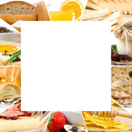 Photo of Breakfast mix slices with white square space for textの写真素材
