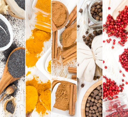 Photo of colorful spice mix on white wooden surface; top viewの写真素材