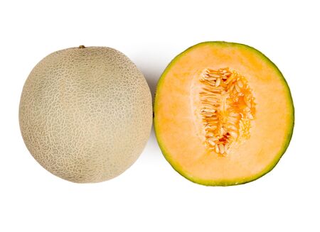 Photo of melon group with slice isolated on whiteの写真素材