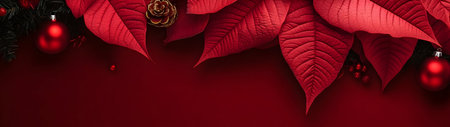 Abstract background with red Poinsettia leaves. Horizontal composition, banner.の素材