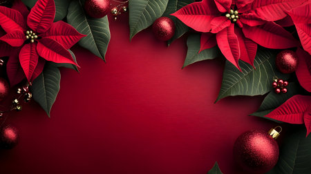 Abstract background with red Poinsettia leaves. Horizontal composition.の素材