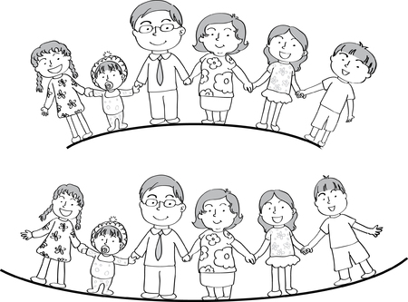 Family, hands holding each other, in cartoon illustration.のイラスト素材