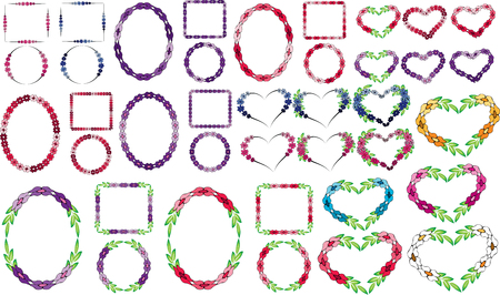 Flower border set in various shapes and colors.のイラスト素材