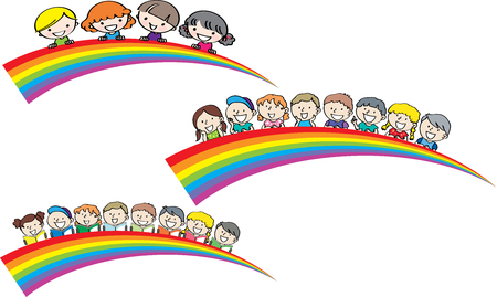 Kids with rainbow setのイラスト素材