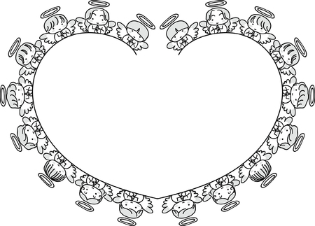 Angel design collection border in heart shape illustration on white background.のイラスト素材