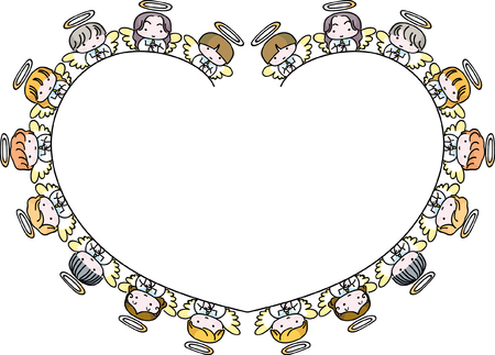 Angel design collection border in heart shape illustration on white background.のイラスト素材