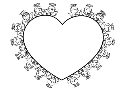 Angel design collection border in heart shape illustration on white background.のイラスト素材