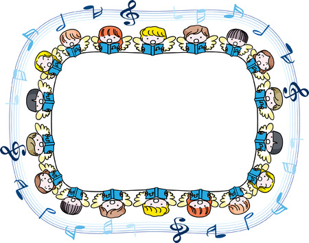 Angels and musical notes frame design borderのイラスト素材