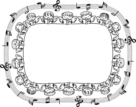 Angels and musical notes frame design borderのイラスト素材