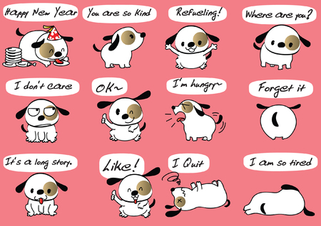 Dog with different expressions package on pink backgroundのイラスト素材
