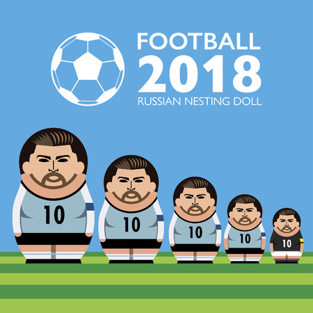Number 10 football player in russian dolls form stacking out on the fieldのイラスト素材