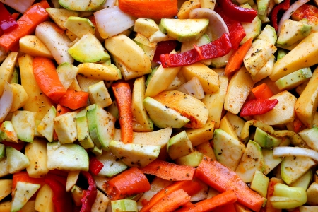 Oven potatoes with vegetablesの写真素材