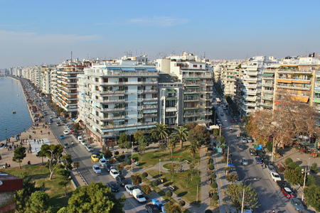 Thessaloniki waterfront view from top of the White Towerのeditorial素材
