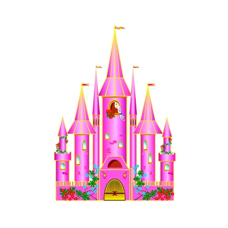 Cartoon pink castle with flowers      のイラスト素材
