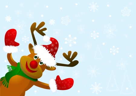        Funny cartoon-deer against a blue background with snowflakes                                                                                                                                                                                      のイラスト素材