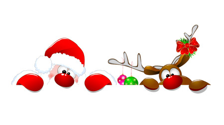 Santa Claus and a deer on a white background. Cartoons Santa Claus and deer Rudolph.