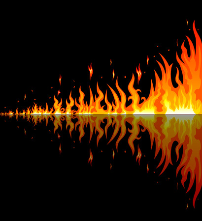 Flames burning fire. Burning fire with reflection on a black background. Border of abstract fire.のイラスト素材