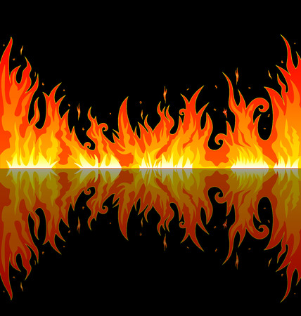 Flames burning fire. Abstract fire on a black background. Flame and its reflection.                                                                                                                                                                                                                                                                                           のイラスト素材