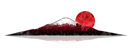 Mount Fuji and red rising sun on a white background. Abstract polygonal vector illustration.のイラスト素材