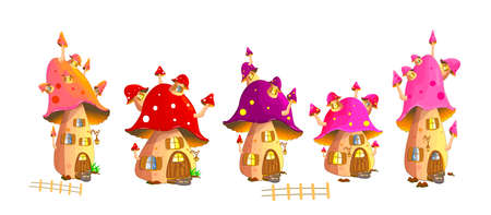 Set of fairy mushroom houses on a white background.のイラスト素材