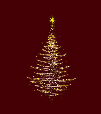 Christmas tree with a star on a dark red background. Abstract Christmas tree for cards for Christmas.のイラスト素材