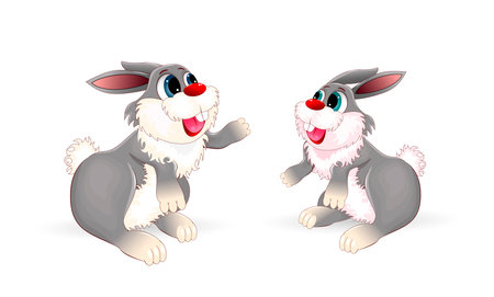 Two cartoon bunny on a white background. Two little bunnies. Rabbit.のイラスト素材