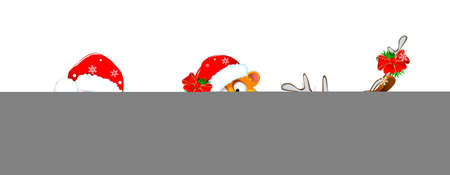 Santa Claus, deer and tiger on a white background. Christmas cartoon characters are dressed in a Santa hat and decorated with Christmas decorations.のイラスト素材