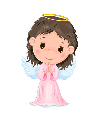 Cartoon child angel in a pink dress on a white background.のイラスト素材
