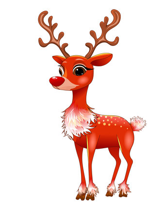 Cartoon deer, red color, cute character on a white background.のイラスト素材