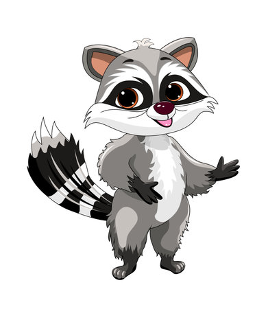 Cartoon happy gray raccoon on a white background.のイラスト素材