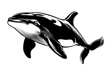 Black and white silhouette of a whale on a transparent background.のイラスト素材