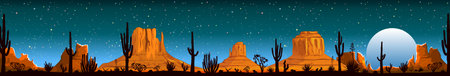 Night landscape of the Arizona desert. Landscape rocky desert. Mountains and cactus. Monument Valley in Arizona and Utah.のイラスト素材