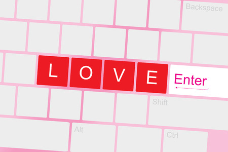 Computer keyboard with formed LOVE text spell on button vector illustration