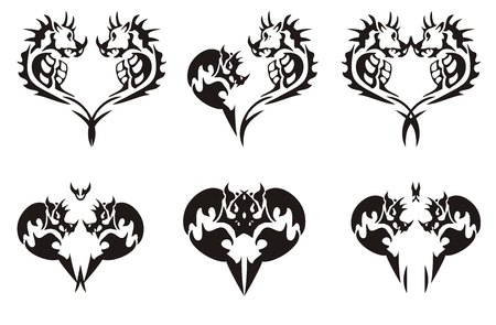 Black tribal dragons heartsのイラスト素材