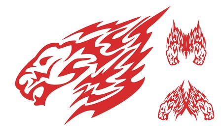 Flaming tribal tiger head in the form of a lightningのイラスト素材