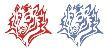 Tribal tiger head  Red and blue on the whiteのイラスト素材