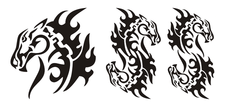 Tribal horse head and double horse singのイラスト素材