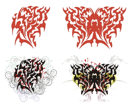 Flaming heart and butterfly in red and black optionsのイラスト素材
