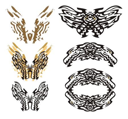 Tribal flaming dragon butterfly and roundish dragon frame.のイラスト素材
