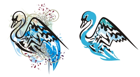 Swan splashes. Grunge swan with open wings. Two optionsのイラスト素材